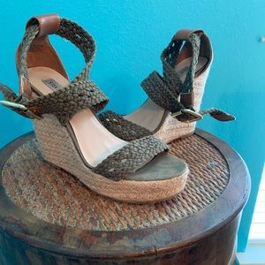 Steve Madden Green Crochet Espadrille Wedges